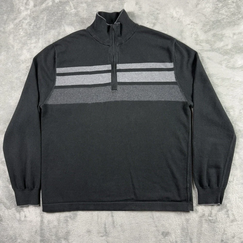 Banana Republic Sweater 1/4‎ Zip Pullover Mens Large Black Gray Cotton Cashmere